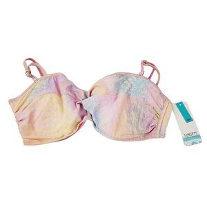 NEW Sunsets Underwire Twist Bandeau Swim Top W/ Foam Bra Rainbow Pastel‎ 38D $76